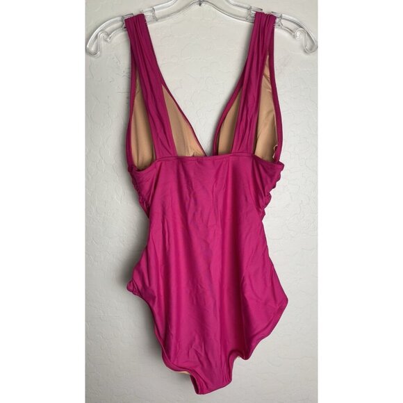 NEW J. Crew Ruched Slimming V-Neck Wireless One Piece Swimsuit Sz 24 Pink 1435 - Picture 2 of 6